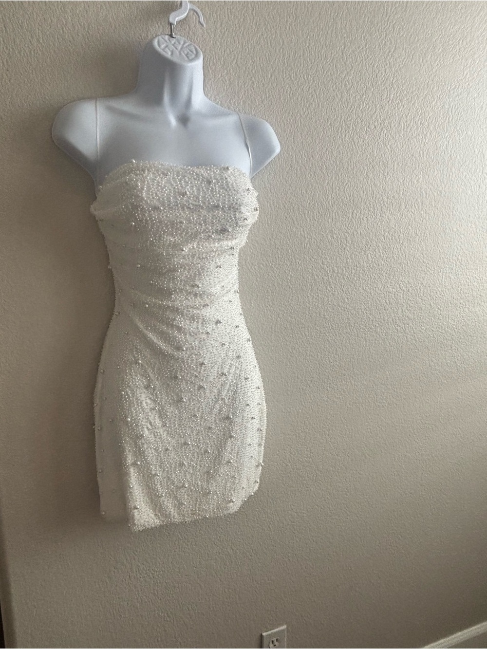 Ivory Strapless Pearl-Embellished Mini Dress